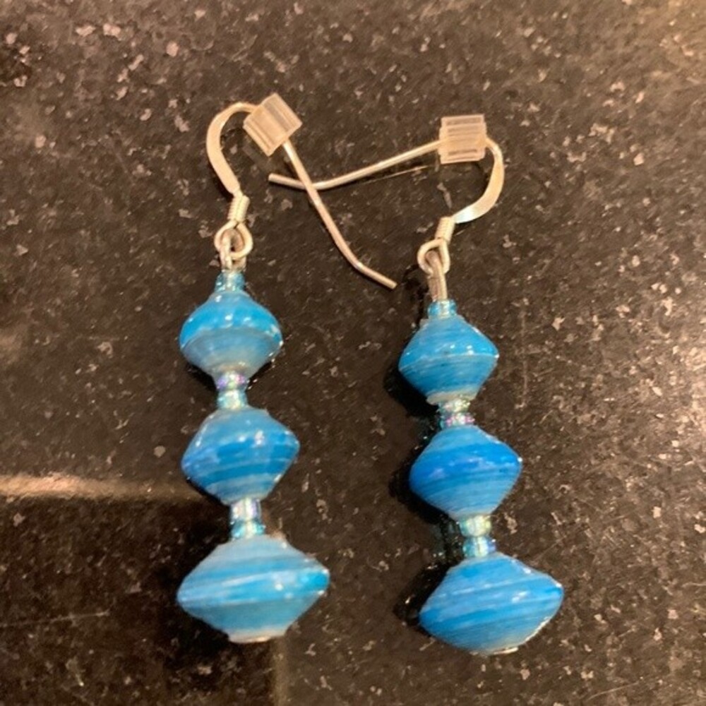 Sterling Silver 3 tiered Blue bead earrings